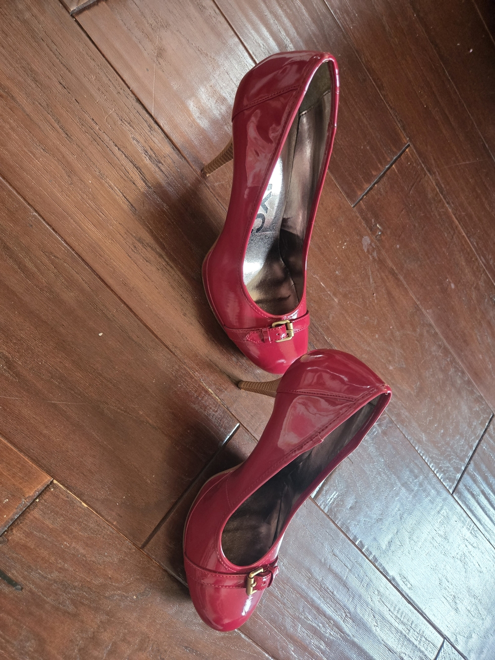 DKNYC Patent Red Pointed Toe Stiletto Pumps - Picture 2 of 3
